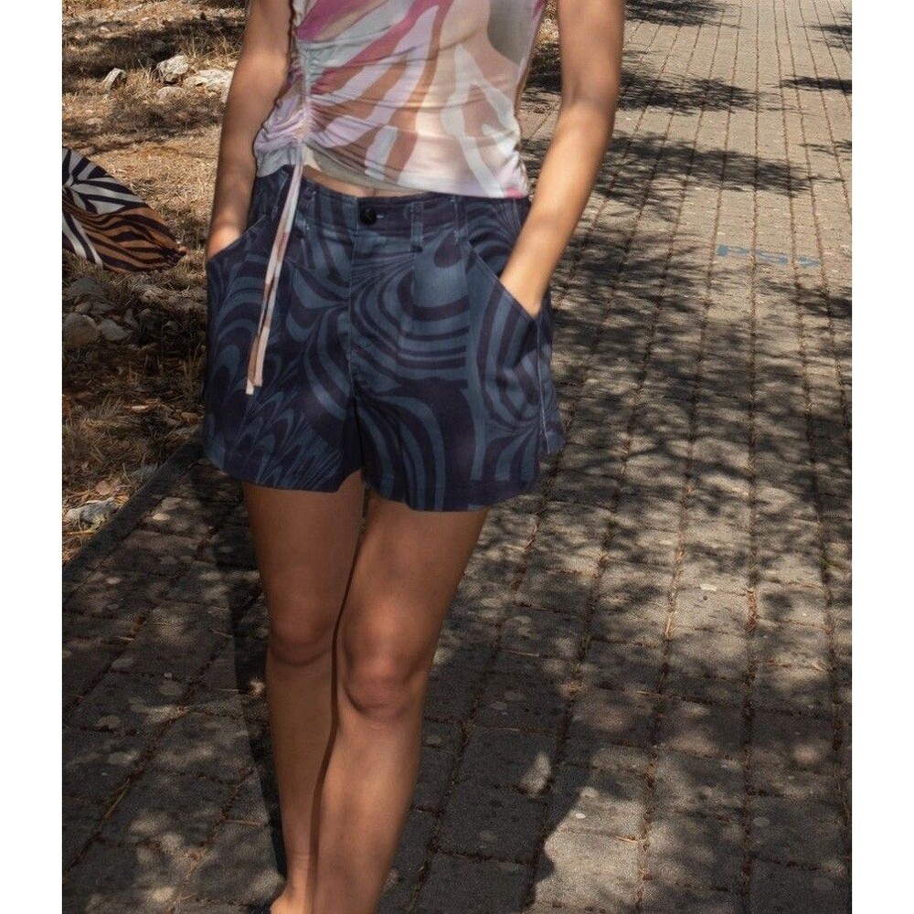 Free People United In Motion Shorts Womens Blue Organic Cotton Preppy Sz XL NWT